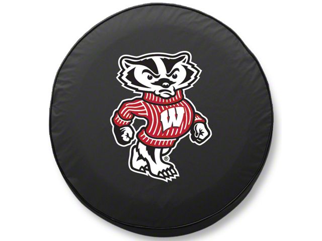 University of Wisconsin Bucky Spare Tire Cover with Camera Port; Black (18-24 Jeep Wrangler JL)