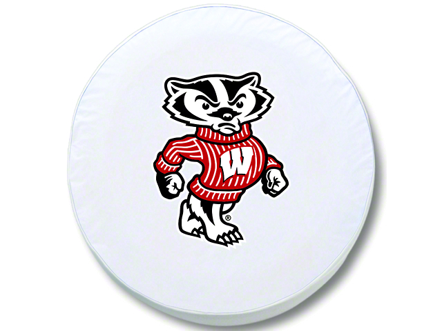 University of Wisconsin Bucky Spare Tire Cover with Camera Port; White (18-23 Jeep Wrangler JL)