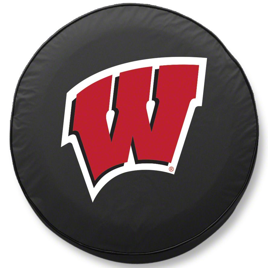 Jeep Wrangler University of Wisconsin W Spare Tire Cover with Camera Port;  Black (18-23 Jeep Wrangler JL) Free Shipping
