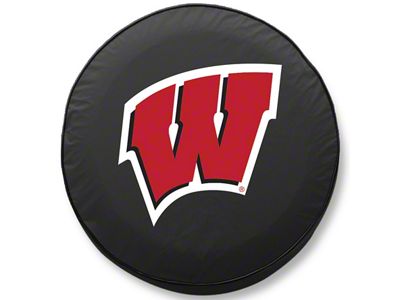 University of Wisconsin W Spare Tire Cover with Camera Port; Black (18-24 Jeep Wrangler JL)