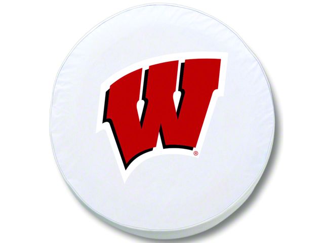 University of Wisconsin W Spare Tire Cover with Camera Port; White (18-24 Jeep Wrangler JL)
