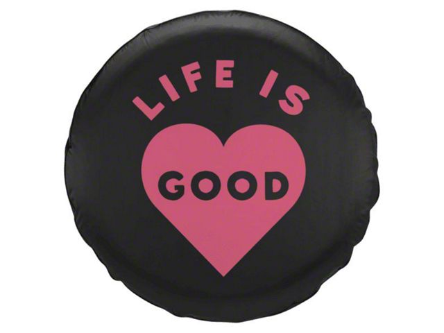 Life is Good Pink Heart Spare Tire Cover (66-18 Jeep CJ5, CJ7, Wrangler YJ, TJ & JK)