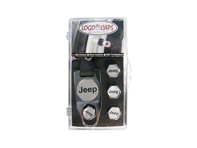 Valve Stem Caps with Jeep Logo; Black and Silver (Universal; Some Adaptation May Be Required)