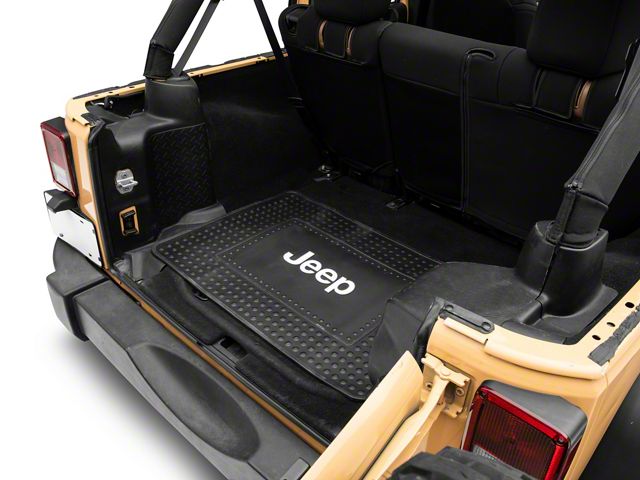 Cargo Floor Mat with Jeep Logo; Black (66-23 Jeep CJ5, CJ7, Wrangler YJ, TJ, JK & JL, Excluding 4xe)