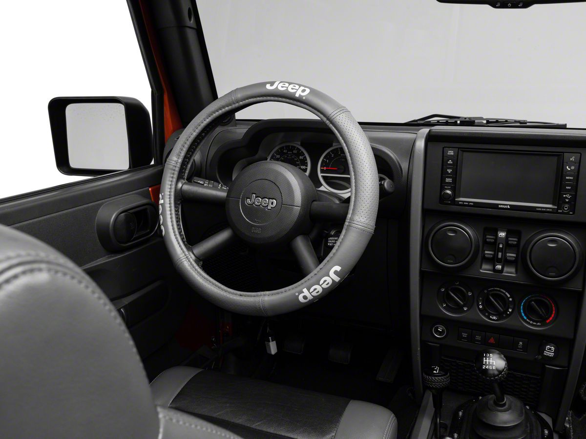 Jeep Wrangler Elite Series Speed Grip Steering Wheel Cover with Jeep Logo;  Gray (66-22 Jeep CJ5, CJ7, Wrangler YJ, TJ, JK & JL) - Free Shipping
