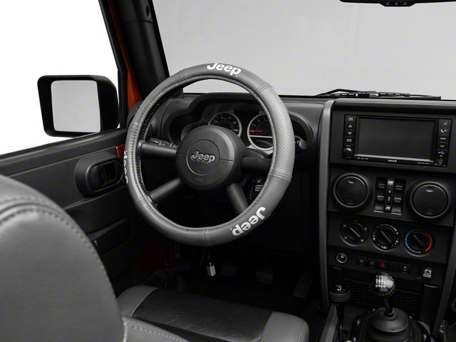 Elite Series Speed Grip Steering Wheel Cover with Jeep Logo; Gray (66-22 Jeep CJ5, CJ7, Wrangler YJ, TJ, JK & JL)