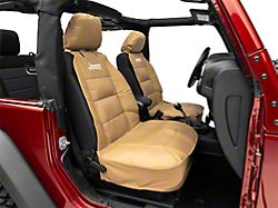 Sideless Seat Cover with Jeep Logo; Tan (66-22 Jeep CJ5, CJ7, Wrangler YJ, TJ, JK & JL)