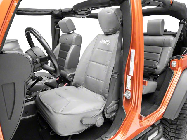 Sideless Seat Cover with Jeep Logo; Gray (Universal; Some Adaptation May Be Required)
