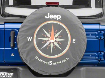 Mopar Adventures Begin Here Spare Tire Cover; Denim (66-18 Jeep CJ5, CJ7, Wrangler YJ, TJ & JK)