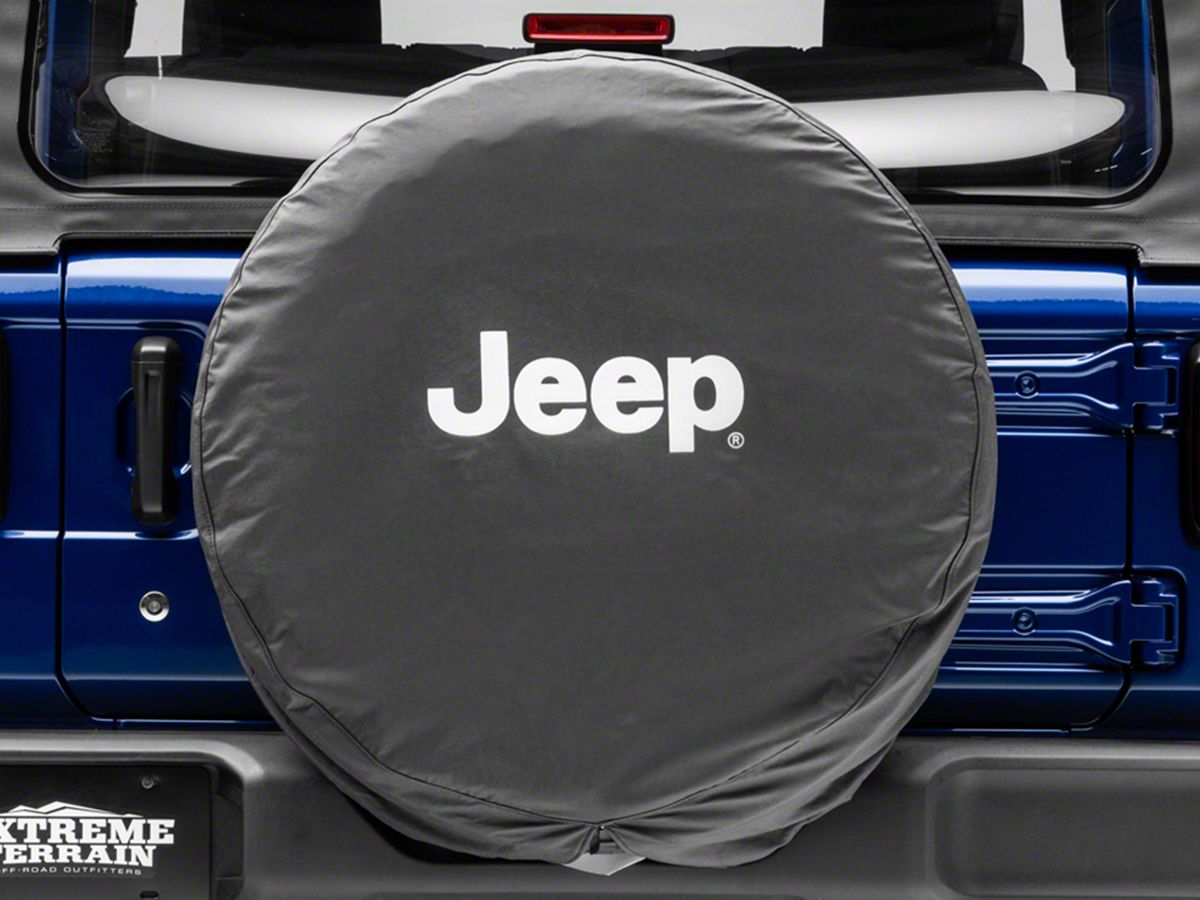 Mopar Jeep Wrangler Jeep Logo Spare Tire Cover; Black and White J129630  (66-18 Jeep CJ5, CJ7, Wrangler YJ, TJ & JK) - Free Shipping