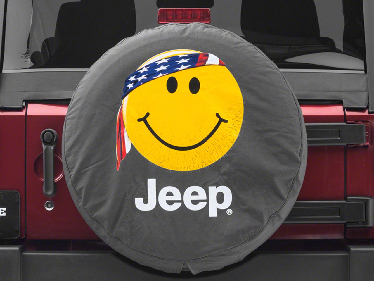 Mopar Jeep Wrangler Smiley Face with Bandana Jeep Spare Tire Cover J129632 (66-18  Jeep CJ5, CJ7, Wrangler YJ, TJ  JK) Free Shipping