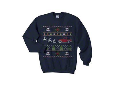 Youth Jeep Christmas Crewneck Sweater; Navy