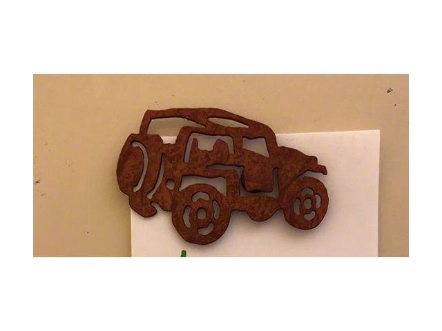 Rustic Metal Jeep Magnet; Topless with Rollbar
