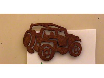 Rustic Metal Jeep Magnet; Topless with Rollbar