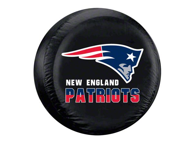 New England Patriots NFL Spare Tire Cover; Black (66-18 Jeep CJ5, CJ7, Wrangler YJ, TJ & JK)