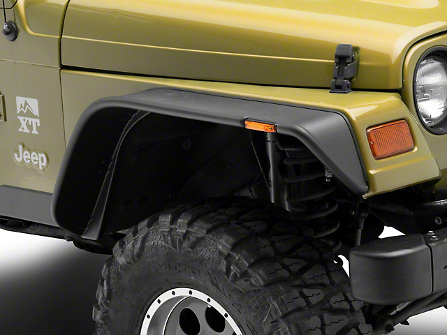 Bushwacker Flat Style Fender Flares; Front and Rear; Textured Black (97-06 Jeep Wrangler TJ)
