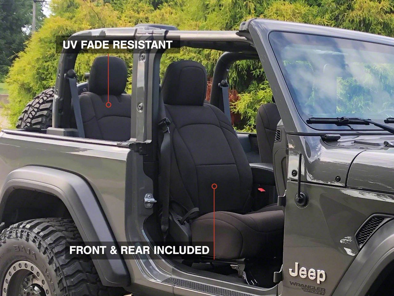 RedRock Jeep Wrangler Custom Fit Front and Rear Seat Covers; Black  J131097-JL (18-23 Jeep Wrangler JL 2-Door) Free Shipping