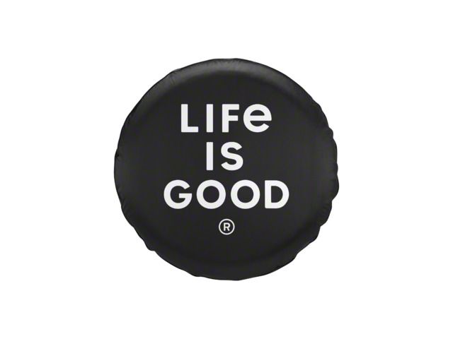 Life is Good LIG Stacked Logo Spare Tire Cover; Night Black (66-18 Jeep CJ5, CJ7, Wrangler YJ, TJ & JK)