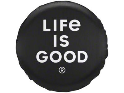 Life is Good LIG Stacked Logo Spare Tire Cover; Night Black (66-18 Jeep CJ5, CJ7, Wrangler YJ, TJ & JK)