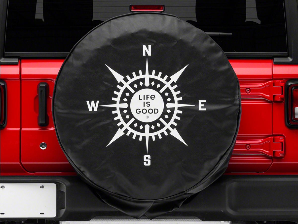 Life is Good Jeep Wrangler LIG Compass Spare Tire Cover; Night Black  J131126 (66-18 Jeep CJ5, CJ7, Wrangler YJ, TJ & JK) - Free Shipping