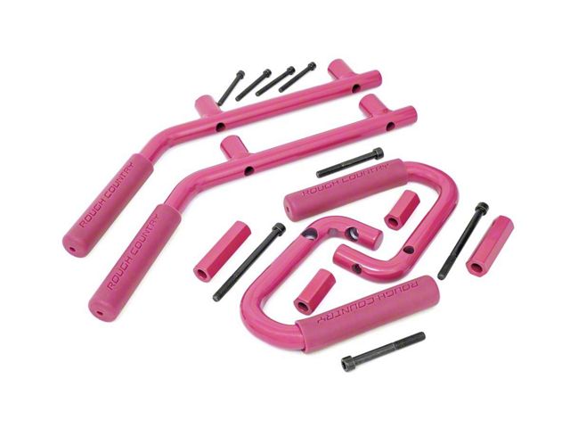 Rough Country Solid Steel Front and Rear Grab Handles; Pink (07-18 Jeep Wrangler JK)