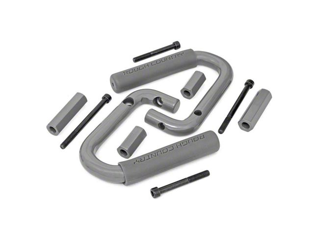 Rough Country Solid Steel Front Grab Handles; Gray (07-18 Jeep Wrangler JK)