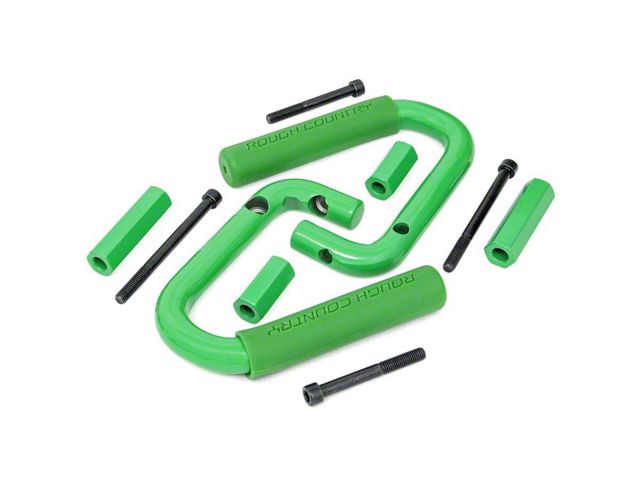 Rough Country Solid Steel Front Grab Handles; Green (07-18 Jeep Wrangler JK)