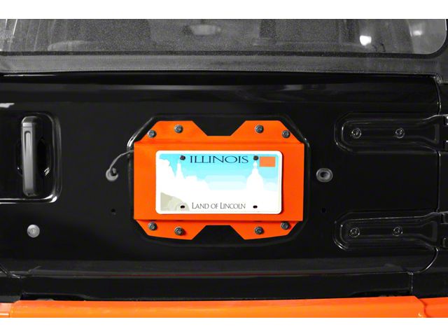 Steinjager Rear License Plate Relocator; Fluorescent Orange (18-24 Jeep Wrangler JL)