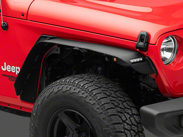 Barricade HD Flat Fender Flares with LED DRL and Turn Signal; Front (18-22 Jeep Wrangler JL)