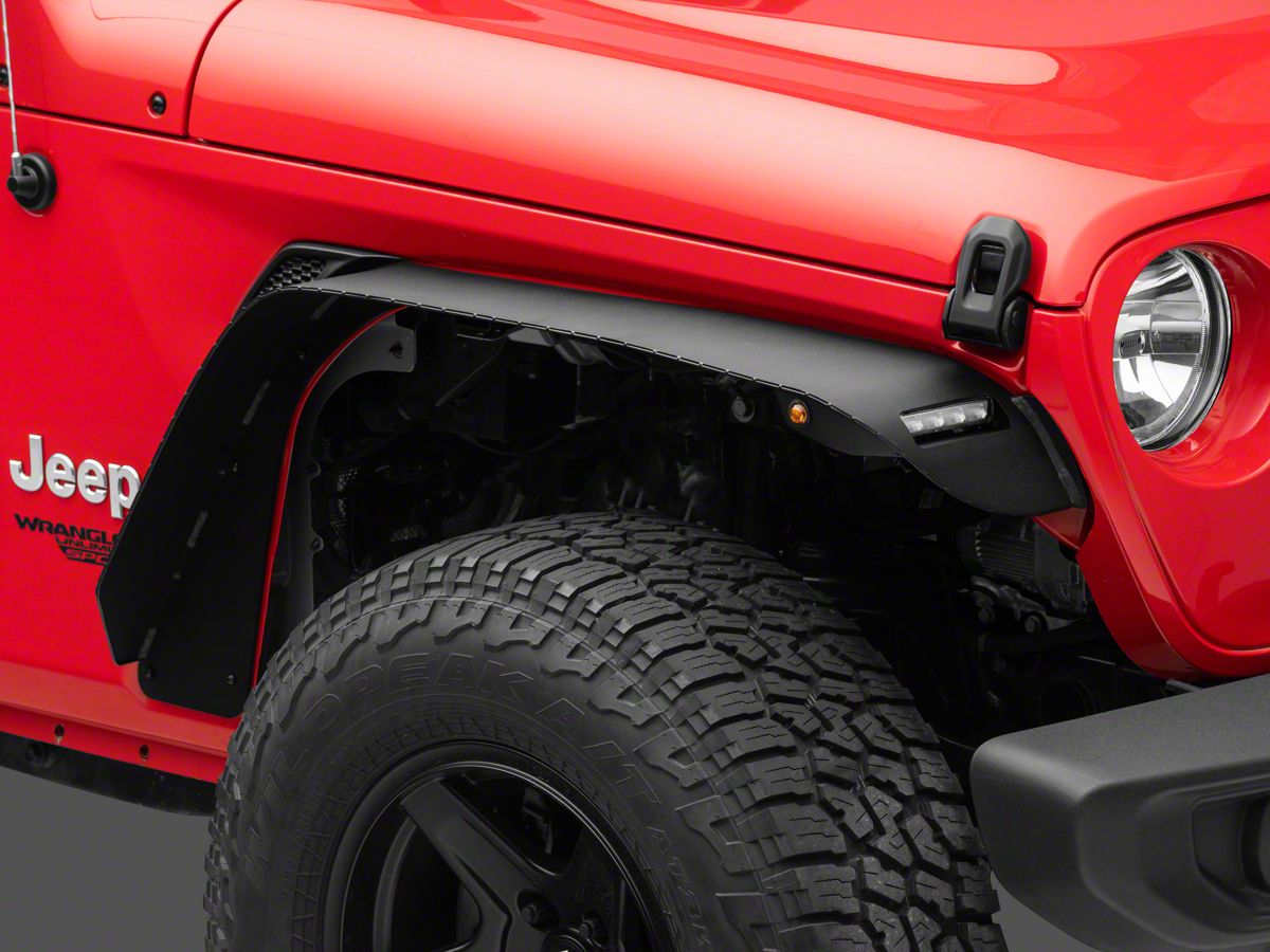 Barricade Jeep Wrangler HD Flat Fender Flares with LED DRL and Turn Signal;  Front J132168-JL (18-23 Jeep Wrangler JL) - Free Shipping