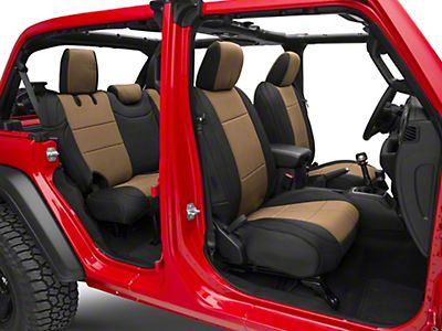 Smittybilt Jeep Wrangler Neoprene Front And Rear Seat Covers Black Tan 472125 18 22 Jl 4 Door Excluding Rubicon Free - 2019 Jeep Wrangler Neoprene Seat Covers
