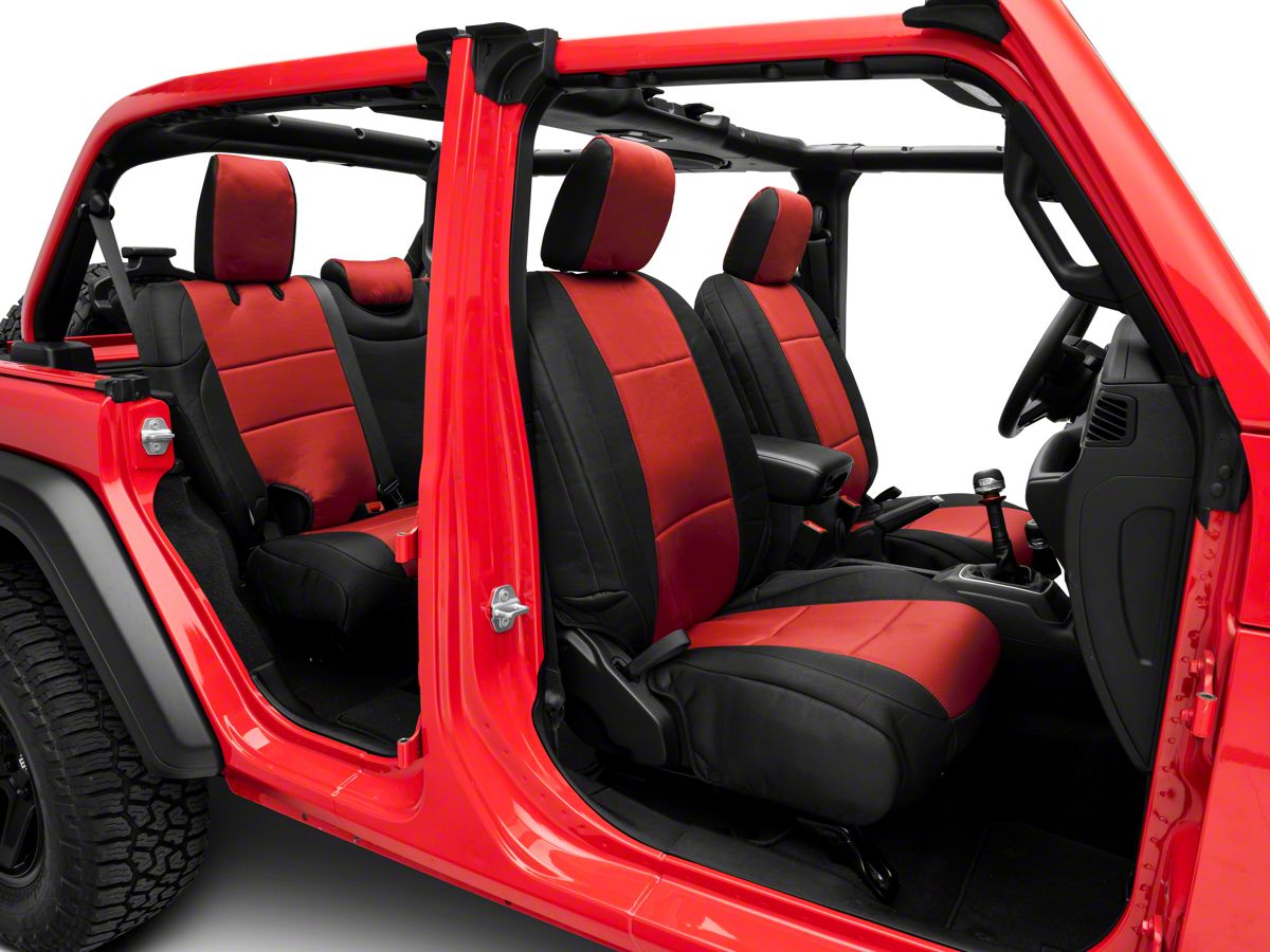 Smittybilt Jeep Wrangler Neoprene Front and Rear Seat Covers; Black/Red  472130 (18-23 Jeep Wrangler JL 4-Door, Excluding Rubicon) - Free Shipping