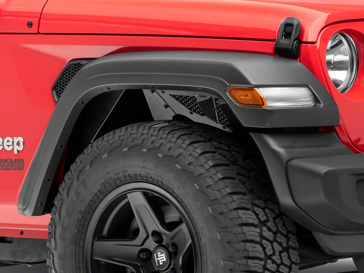 Jeep Wrangler Aluminum Wheel Well Inner Fender Liners; Front; Textured  Black (18-23 Jeep Wrangler JL) - Free Shipping