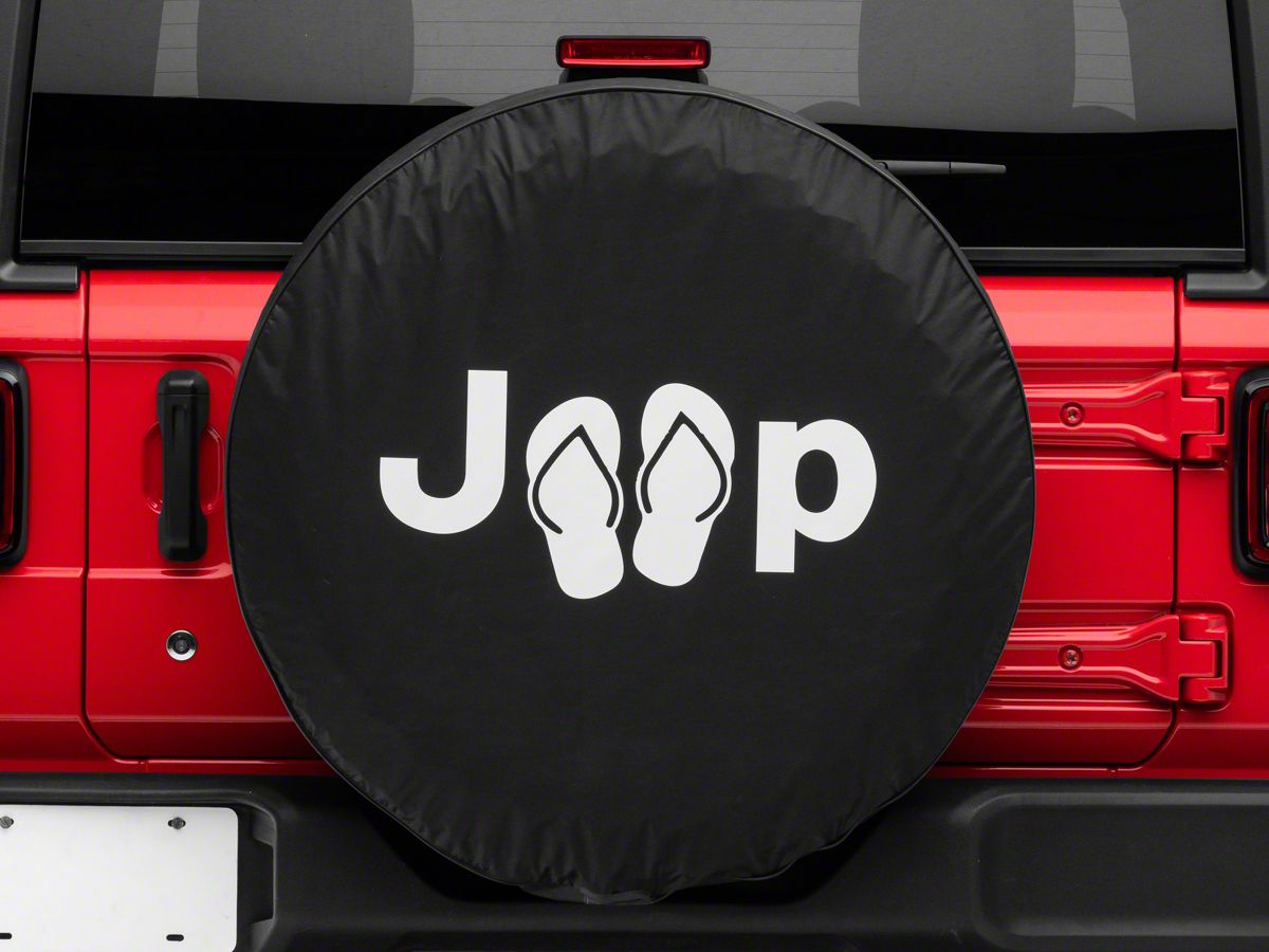 Jeep Wrangler Jeep Sandals Spare Tire Cover; Black (66-18 Jeep CJ5, CJ7,  Wrangler YJ, TJ & JK)