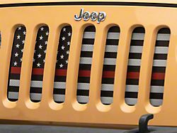 RedRock 4x4 American Flag Mesh Grille Insert; Black and White with Red Stripe (07-18 Jeep Wrangler JK)