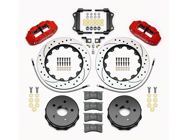 Wilwood Superlite 4R Rear Big Brake Kit with 14-Inch Drilled and Slotted Rotors; Red Calipers (07-18 Jeep Wrangler JK)