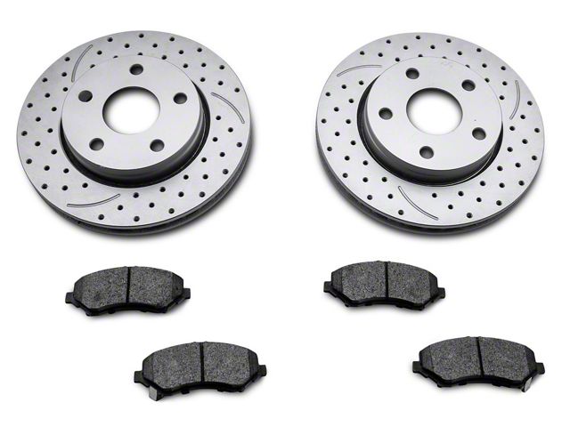 RedRock Cross-Drilled and Slotted Brake Rotor and Pad Kit; Front (07-18 Jeep Wrangler JK)