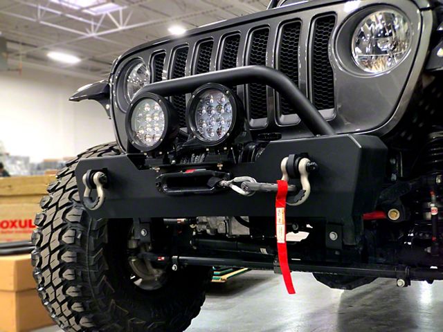 Front Stubby Bumper with Fairlead Light Mount and 7-Inch Round Driving Lights (18-20 Jeep Wrangler JL)