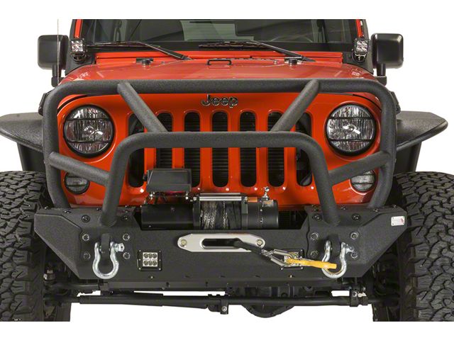 Fishbone Offroad Full Width Winch Front Bumper with Full Grille Guard; Textured Black (07-18 Jeep Wrangler JK)