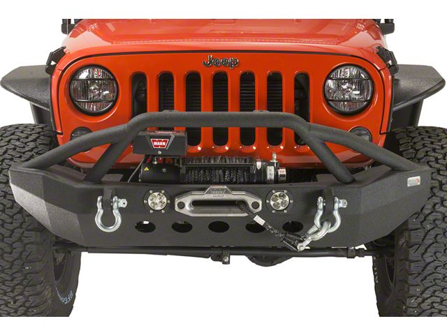 Fishbone Offroad Full Width Front Winch Bumper with LED Lights; Textured Black (07-18 Jeep Wrangler JK)