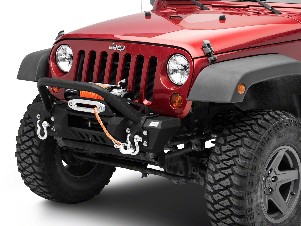 Fishbone Offroad Jeep Wrangler Stubby Front Winch Bumper with Tube Guard  and 14-Inch LED Light Bar Mount; Textured Black FB22004 (07-18 Jeep  Wrangler JK)