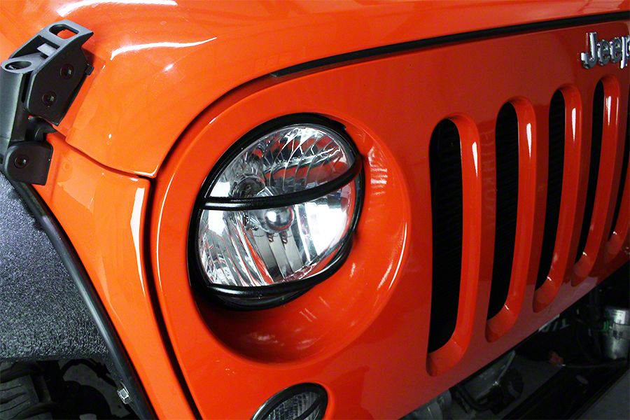 Jeep Wrangler Euro Headlight Guards; Textured Black (0718 Jeep