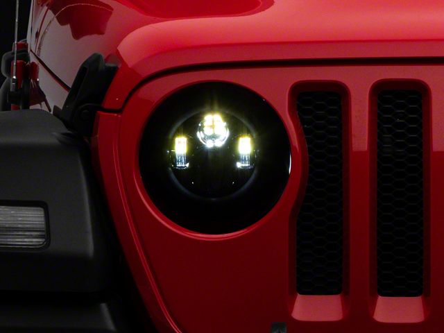 Quake LED Tempest 9-Inch Headlights with White DRL Halo and Amber Turn Signal; Black Housing; Clear Lens (20-24 Jeep Gladiator JT)