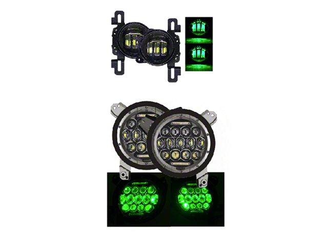 Quake LED Tempest 9-Inch RGB Headlights with 4-Inch Fog Lights; Black Housing; Clear Lens (18-24 Jeep Wrangler JL)