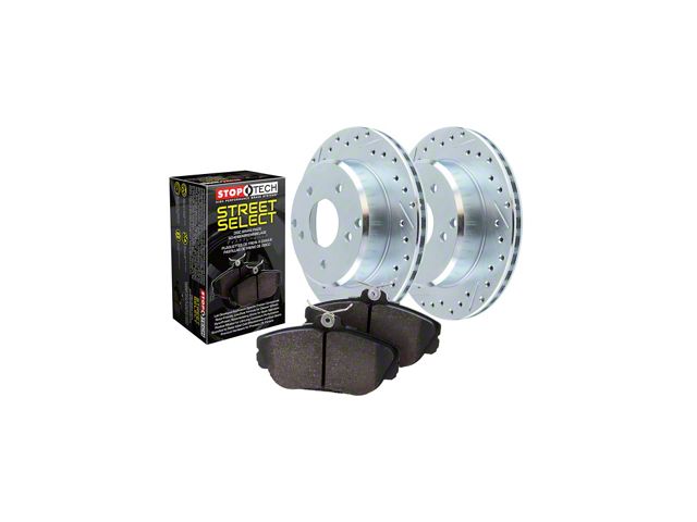 StopTech Sport Axle Drilled and Slotted Brake Rotor and Pad Kit; Rear (07-18 Jeep Wrangler JK)
