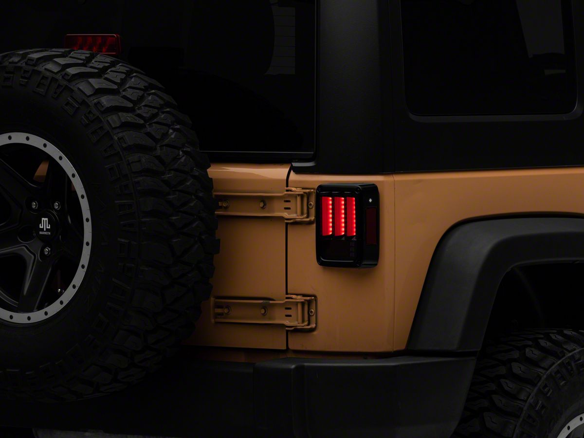 Jeep Wrangler Version 2 Light Bar Sequential LED Tail Lights; Black Smoked ( 07-18 Jeep Wrangler JK)