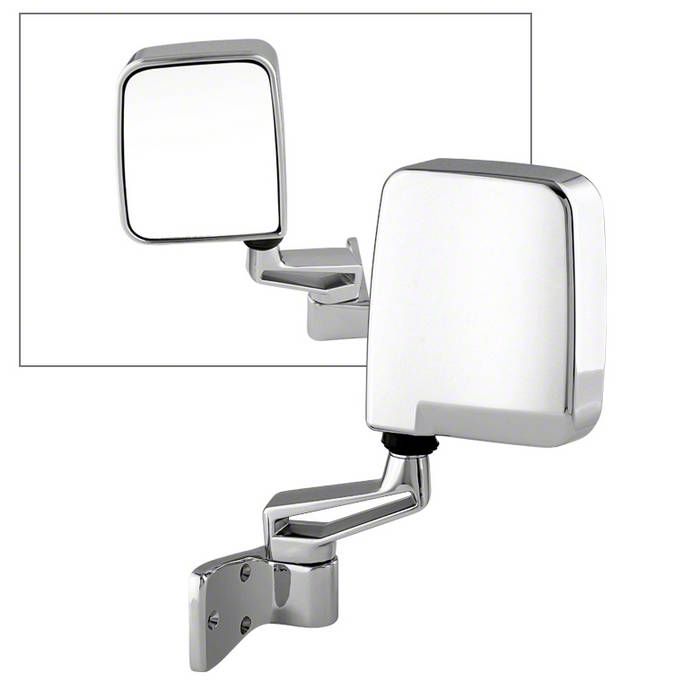 OE-Style Manual Mirror; Driver Side; Chrome (87-02 Jeep Wrangler YJ & TJ)