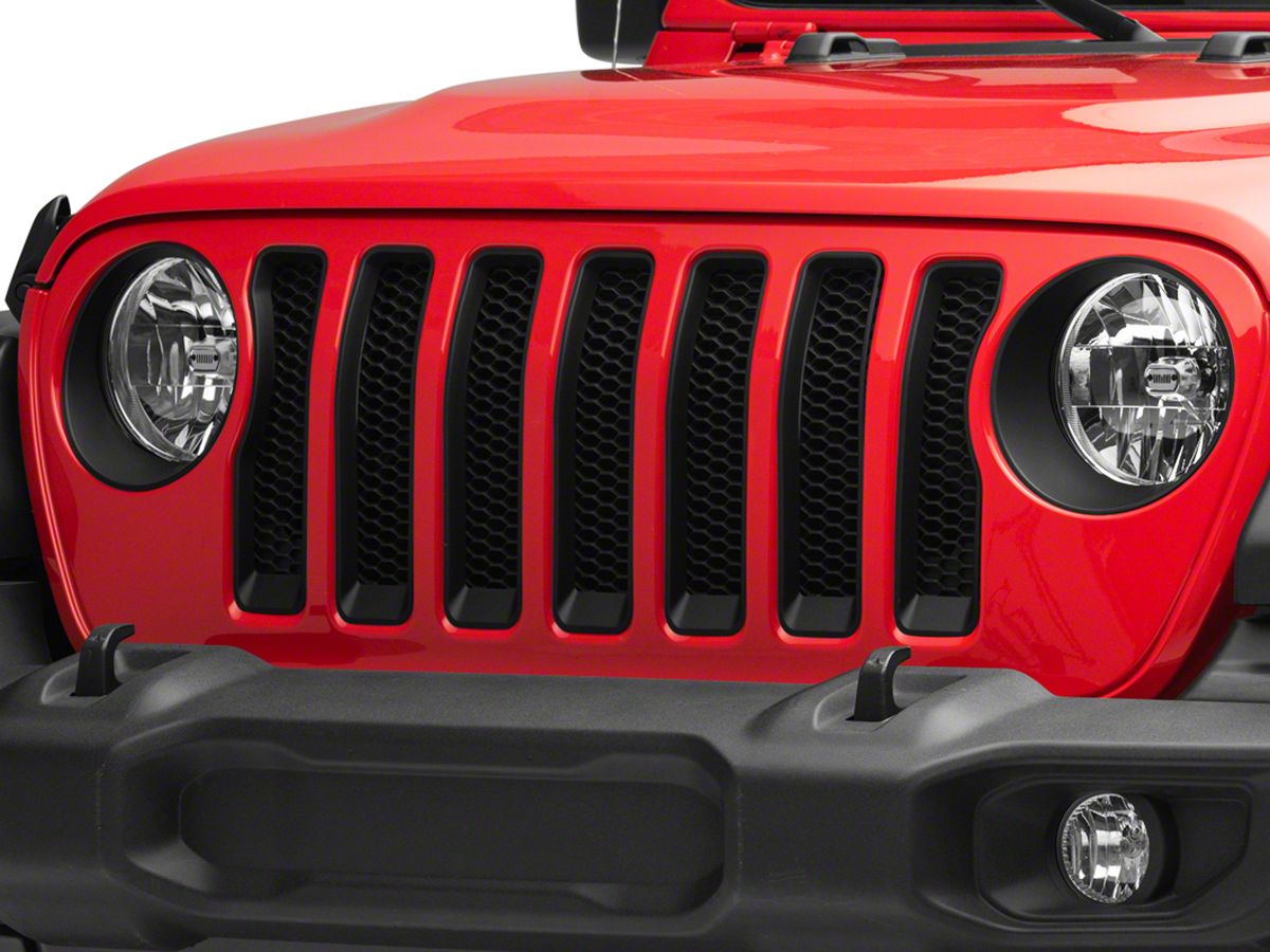 Front Grill Inserts Grille Inserts & Angry Bird Style Headlight Bezels Cover Trim for 2018-2020 Jeep Wrangler JL JLU Black