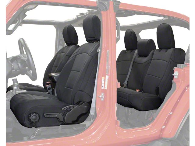 King 4WD Neoprene Front and Rear Seat Covers; Black (18-24 Jeep Wrangler JL 4-Door)