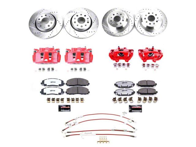 PowerStop Front and Rear Big Brake Conversion Kit; Red Calipers (18-22 Jeep Wrangler JL, Excluding Rubicon & Sahara)